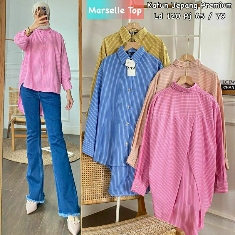 Marselle Zara Top, KEMEJA JUMBO WANITA CANTIK MODIS FIT XXL LD 120 BAHAN KATUN JEPANG PREMIUM KANCING AKTIF TERMURAH OOTD KEKINIAN TERLARIS