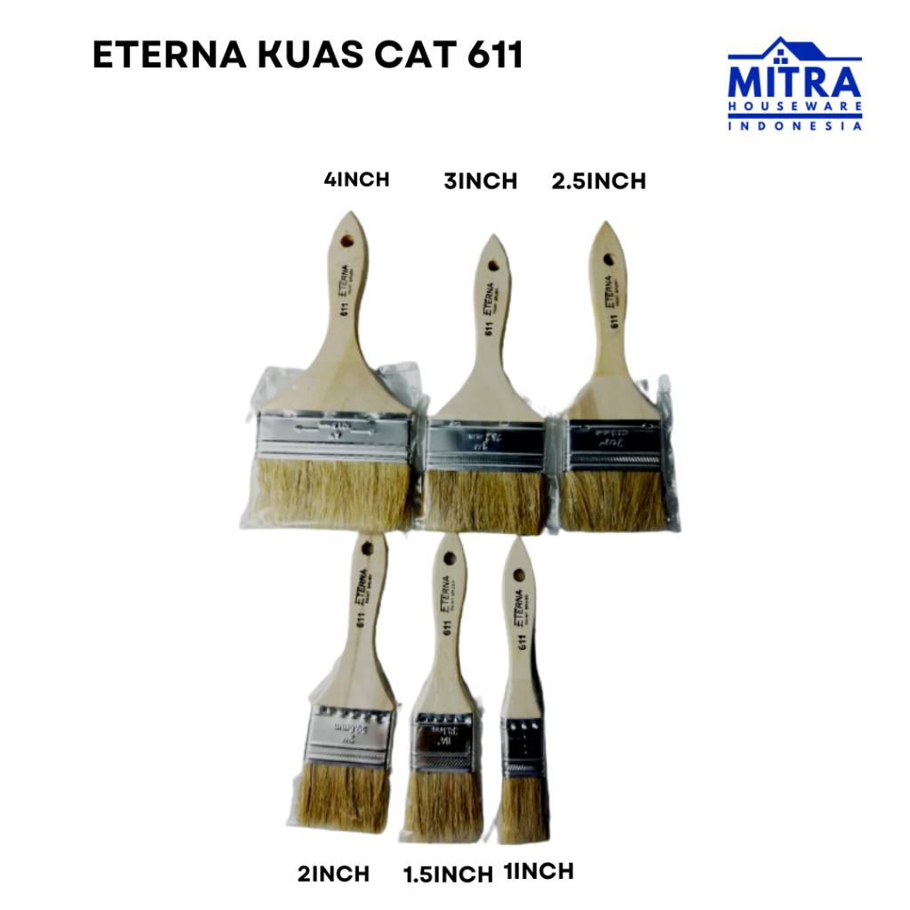 

ETERNA KUAS CAT 611 - Kuas 1,5" / 1''/ 2" / 2.5" / 3" / 4" - Tembok Kayu Minyak Dinding