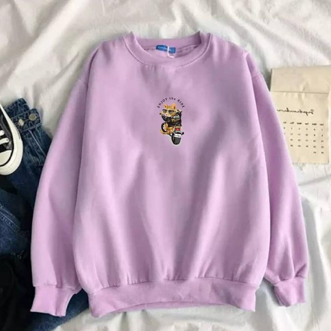 CAT RIDE Sweater Crewneck Wanita Terlaris SIZE M - XXL