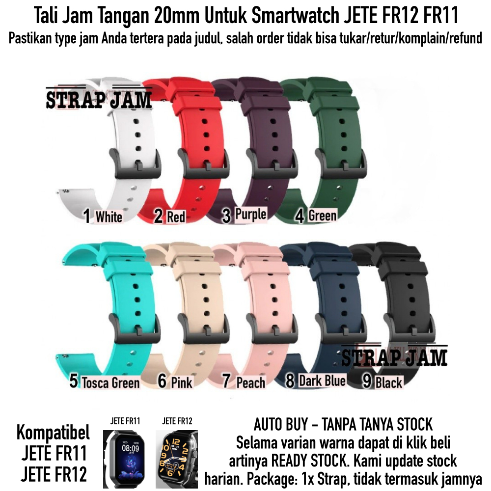 P20Q Tali Jam Tangan Smartwatch Jete FR12 FR11 - Strap 20mm Rubber Metal Buckle