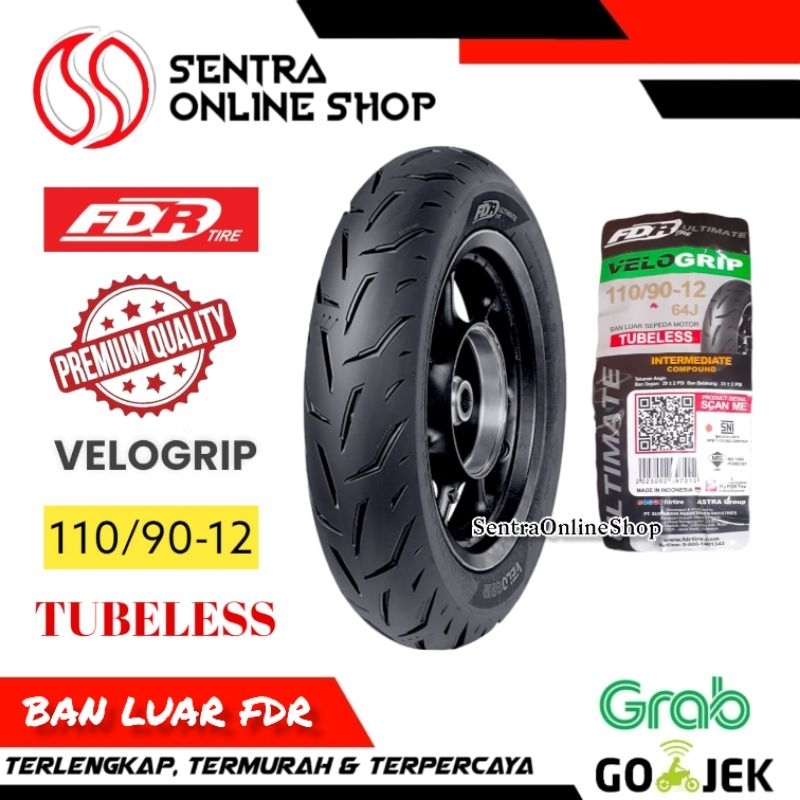 Ban luar tubeless tubeles 110 90 12 velogrip fdr