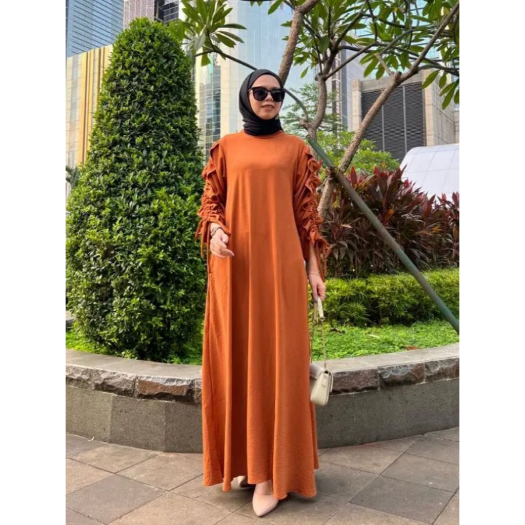 TANIA GAMIS MAXI LENGAN SERUT DRESS ATASAN WANITA CRINCLE AIRFLOW PREMIUM (KJI)