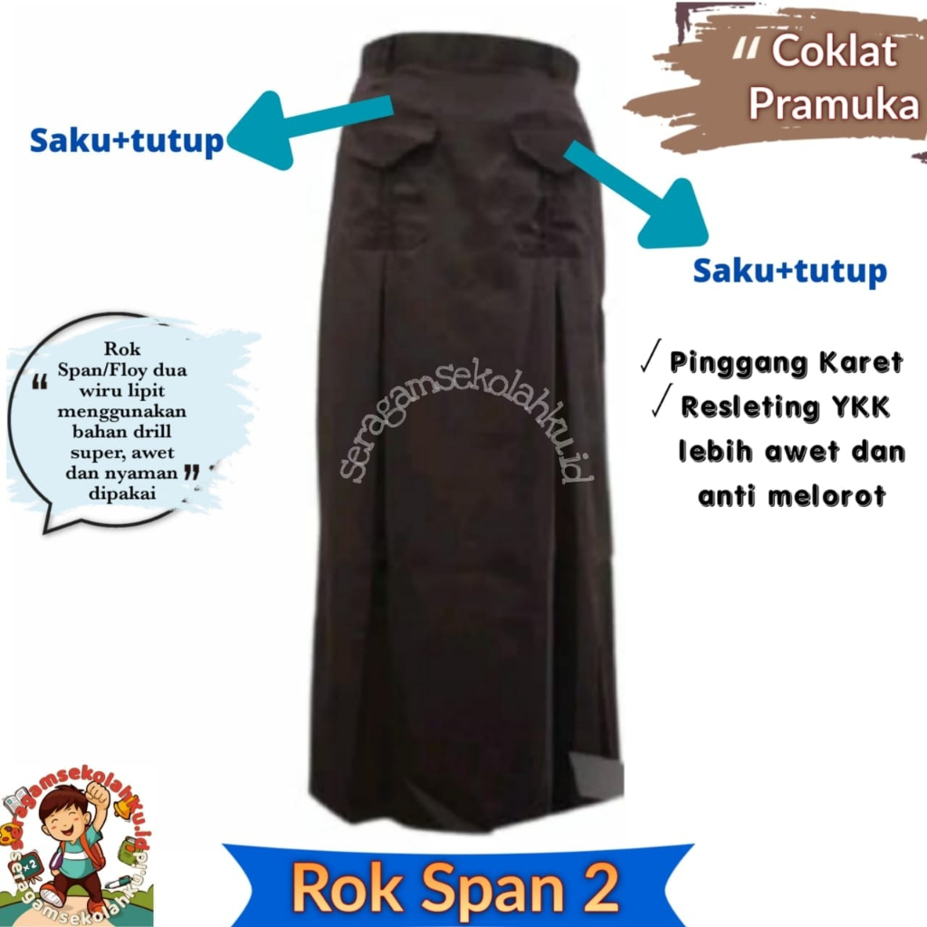 Rok Panjang Span Belah Dua Floy Wiru Coklat Pramuka Seragam SMP SMA