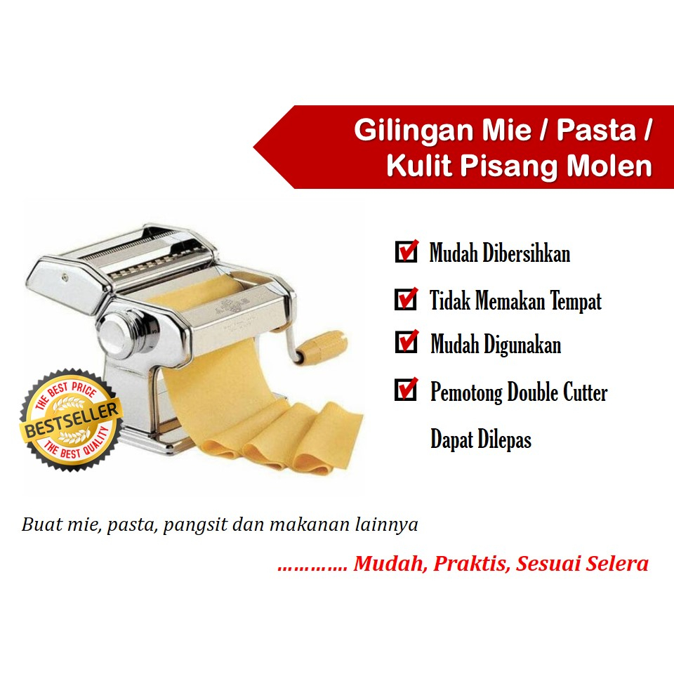Gilingan Mie Stainless Manual Gilingan Mie Atlas Marcato Anti Karat Original Untuk Ukuran Mie Besar 