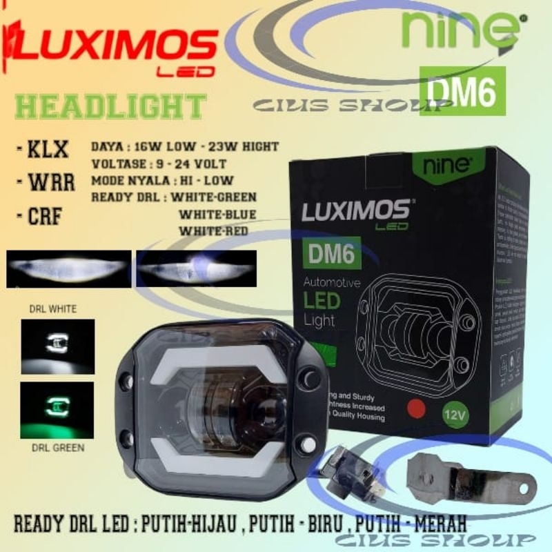 NINE LUXIMOS LAMPU SOROT DAYMAKER DM6 DOUBLE DRL BIRU HIJAU MERAH LAMPU UTAMA MOTOR KLX CRF WRR KTM FOGLAMP  MOBIL