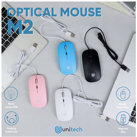 ITSTORE Optical Mouse Kabel Super Slim M2 Plus LED Unitech 1200DPI Mouse Murah Bergaransi