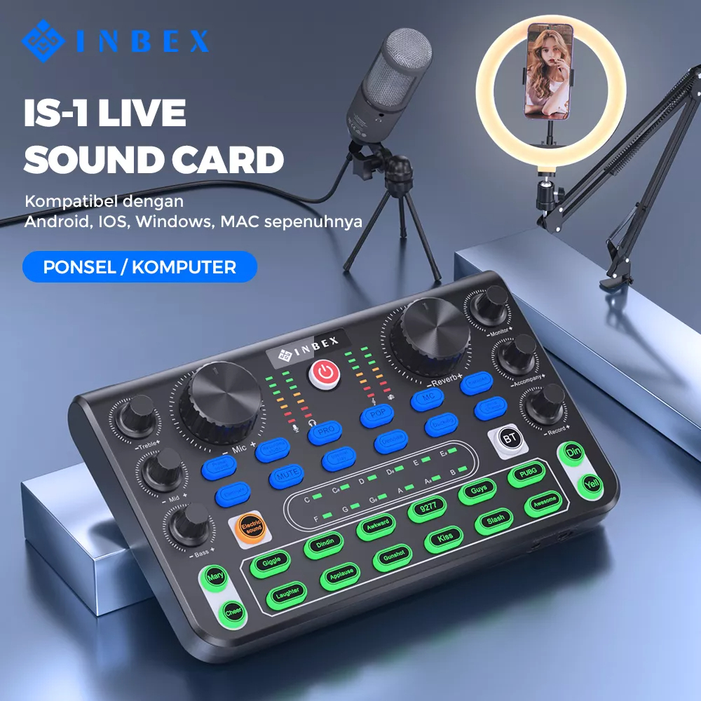 INBEX IS-1 Live Soundcard Live Mixer Bluetooth Audio USB External Sound Card Live Teater Karaoke kartu suara mic