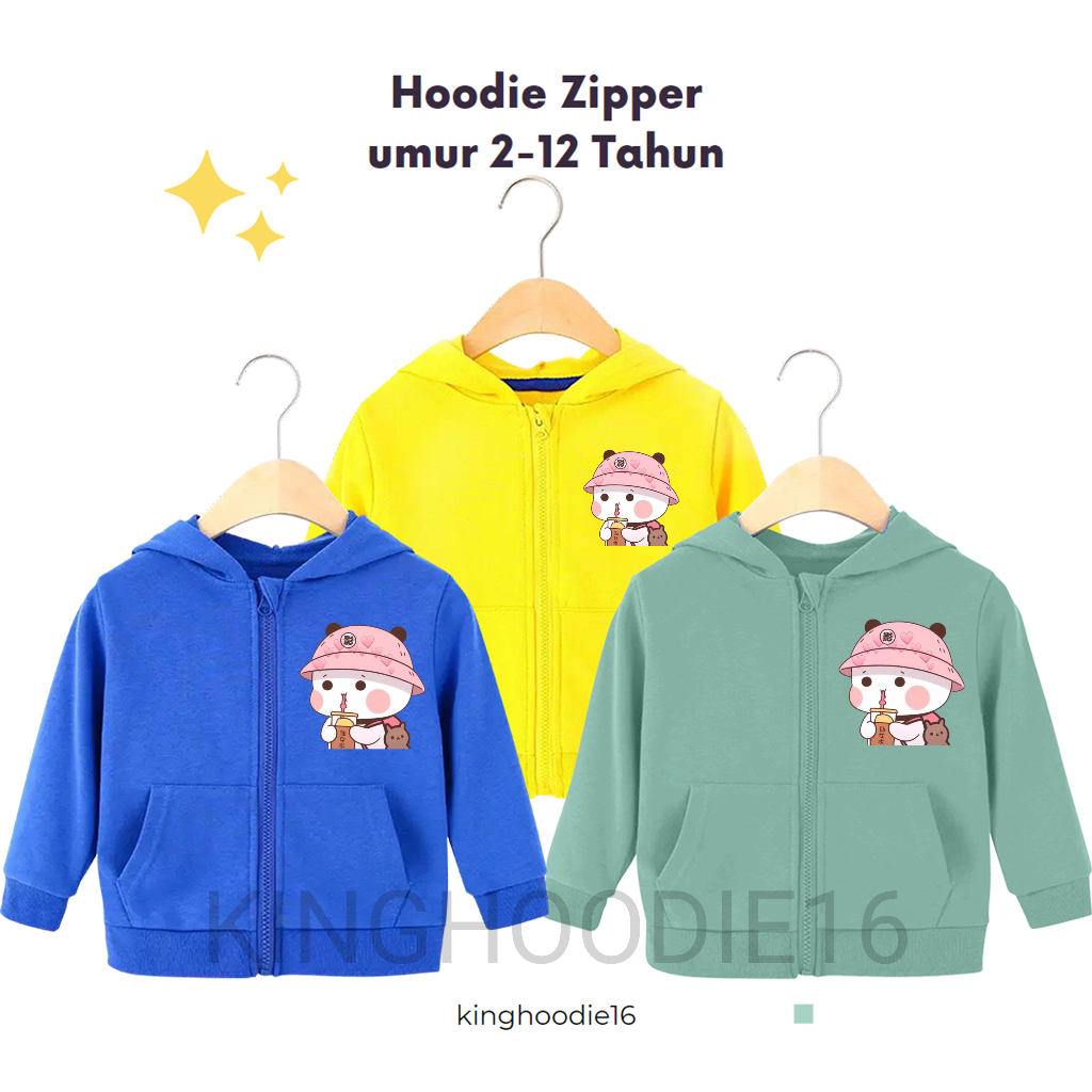 Jaket Zipper Anak Perempuan Panda Boba Umur 2 Sampai 1 2 3 4 5 6 7 8 9 10 11 12 13 Tahun/Ziper Anak 