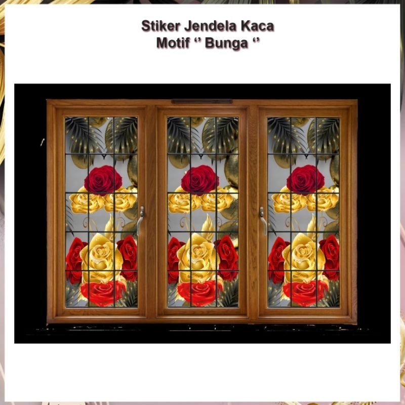 Stiker tempel dari depan kaca motif bunga cantik