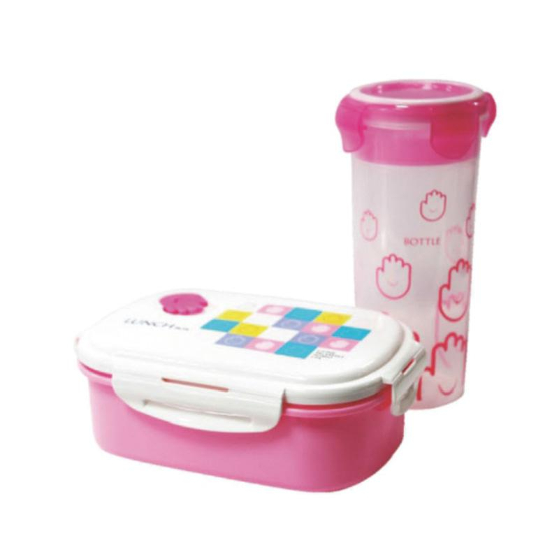 PAKET MURAH LUNCHBOX/KOTAK MAKAN KOTAK PLUS BOTOL MINUM FREE SENDOK GARPU 9565