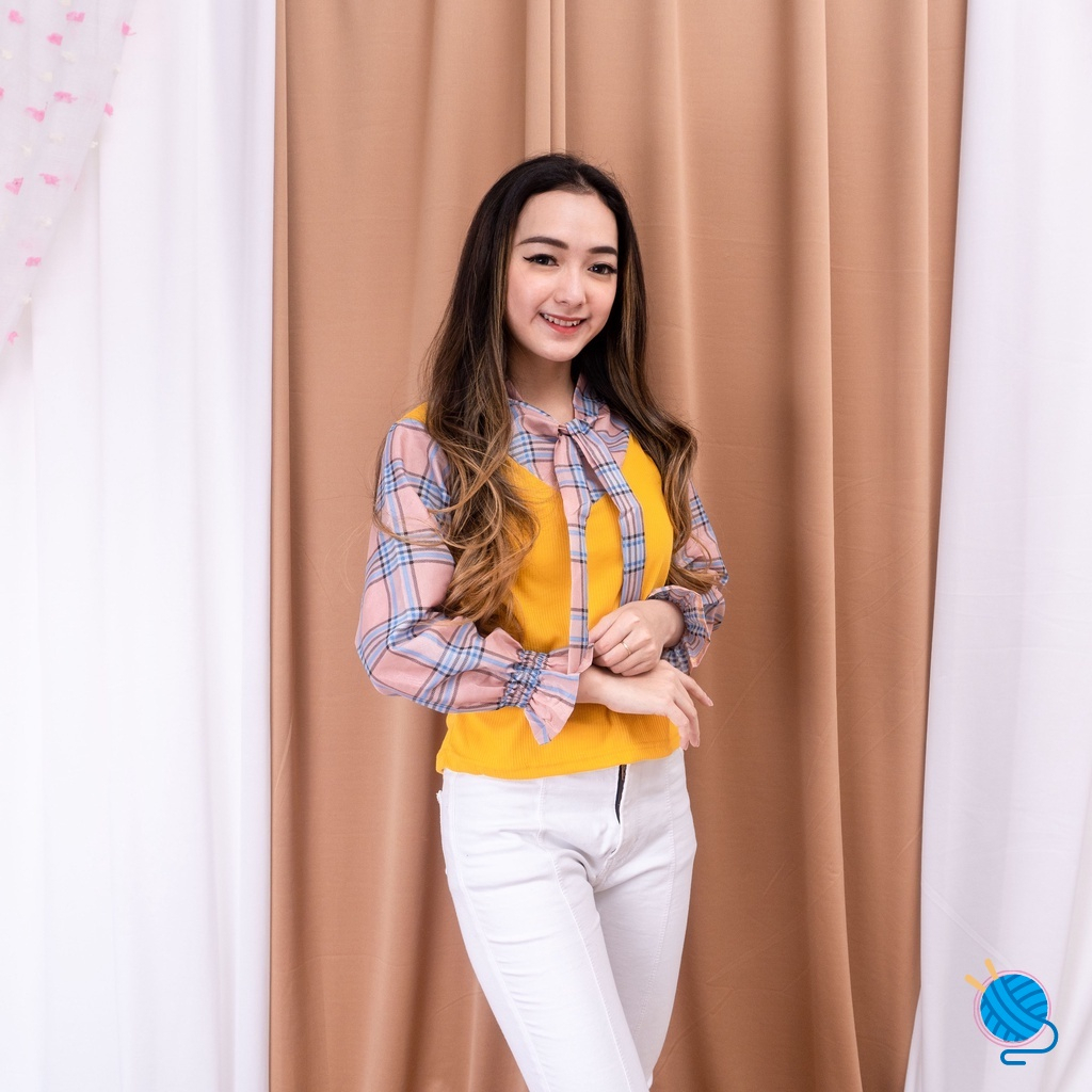 GSC - Cresida Ribbon Tie Blouse - Blouse Top Wanita Korean Style / Blouse Lengan Balon Ruffle Wanita / WAFEL TOP