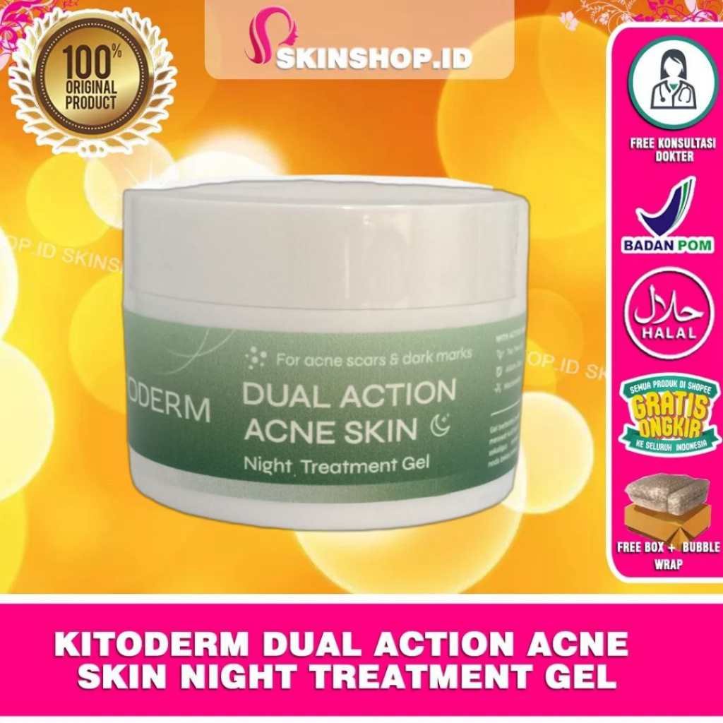 Kitoderm Dual Action Acne Skin NIGHT Treatment Gel 12.5gr Ori / Krim Malam Anti Jerawat BPOM Aman