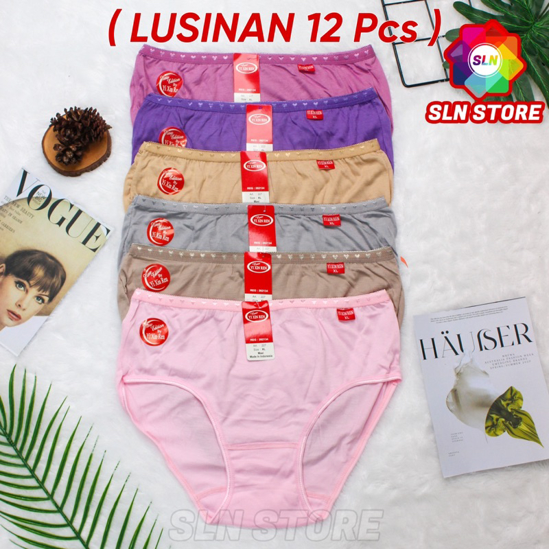 ( 12 Pcs ) CELANA DALAM WANITA PREMIUM YI XIN REN CD PEREMPUAN KATUN GROSIR LUSINAN