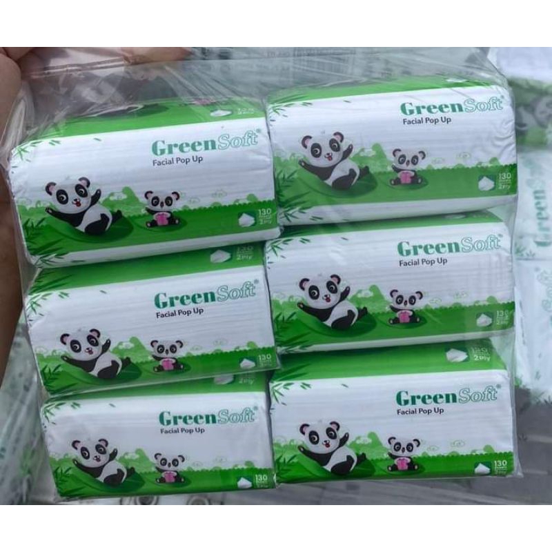 Tissue pop up green soft panda 130sheet isi 6  tanpa box