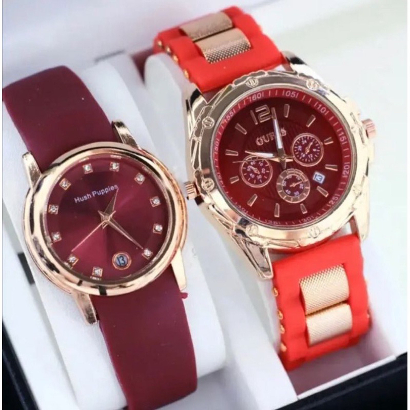 (Terima cod)Jam Tangan Wanita Fashion Buy 1 Get 1 Paket Hemat Kado Tanggal Aktif Strap rubber/Karet(Dikirim Jakarta)free Box Kancing)