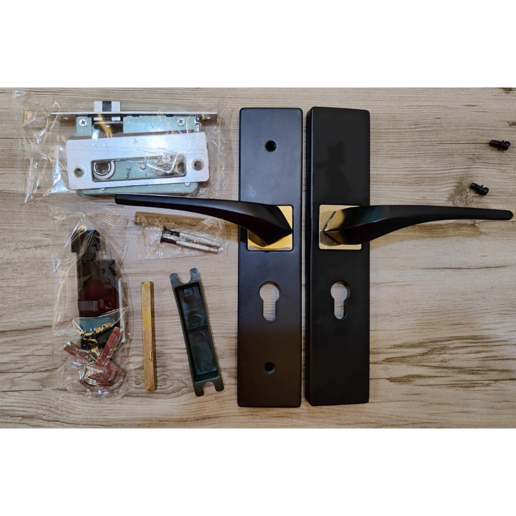 Gagang Pintu 1 set siap pasang, Gaya Minimalis Handle Lock Door Bedroom Living Room Restroom Handel Premium Pintu Utama Warna hitam emas