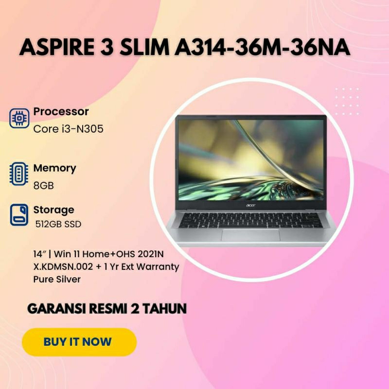 LAPTOP BARU ACER ASPIRE 3 SLIM A314-36M-36MA