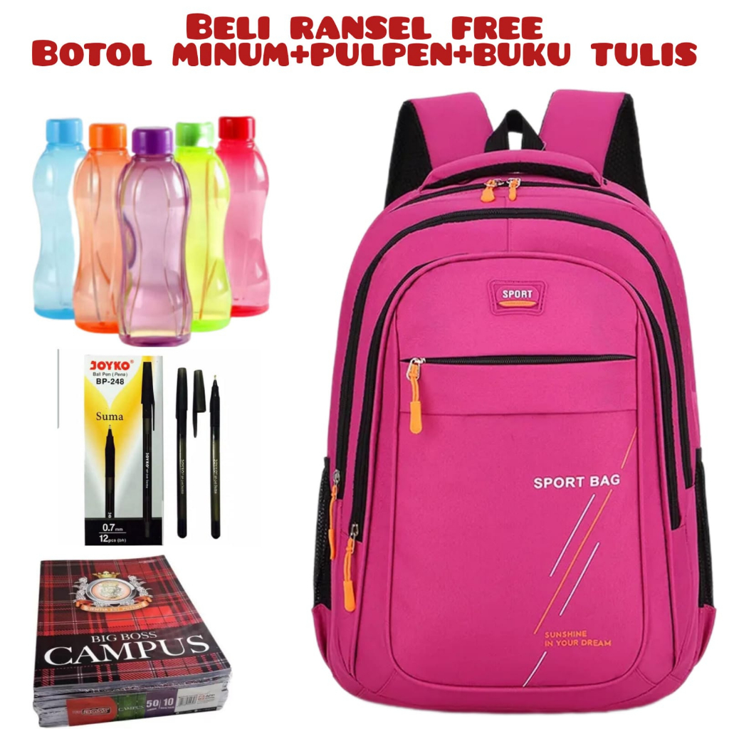 MJP - Beli 1 Dapat 4-Tas Pria ZB RDN 069 Distro Raindoz Bandung Ransel Punggung Backpack Cowok Keren Sek BRAN NB-Tp BJ Beli Ransel Free Botol Minum+Pulpen+Buku Tulis