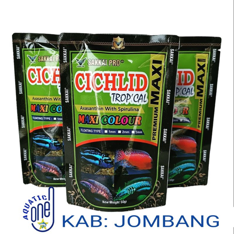 PAKAN PREMIUM MAXI SAKKAI PRO CICHLID TROPICAL 50 GRAM pakan colour booster ikan hias aquarium pakan ikan akuarium