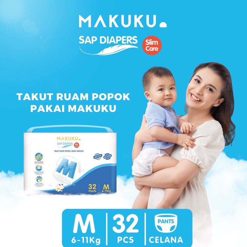 Makuku SAP Diapers Slim Care Tape NB36 S34 Pants M32 L30 XL28 XXL26 Popok Bayi Makuku Anti Gumpal