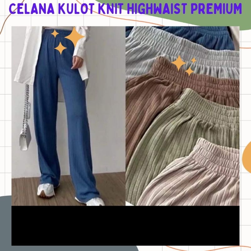 Celana Kulot Panjang Wanita Highwaist Knit Jumbo Premium Uniqlo Bahan Jatuh Big size