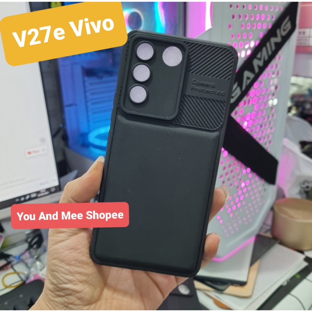 Cross GRAIN! Case BLACK Vivo V27 5G Vivo V27e  Softcase Hitam Gelap Anti Luntur Model Baru Protecth Camera TPU Silicone Hard Protector Kamera Bagus Fiber S 4G Caseology C Karet Plastik silikon Bagus Dan Murah Tapi keren