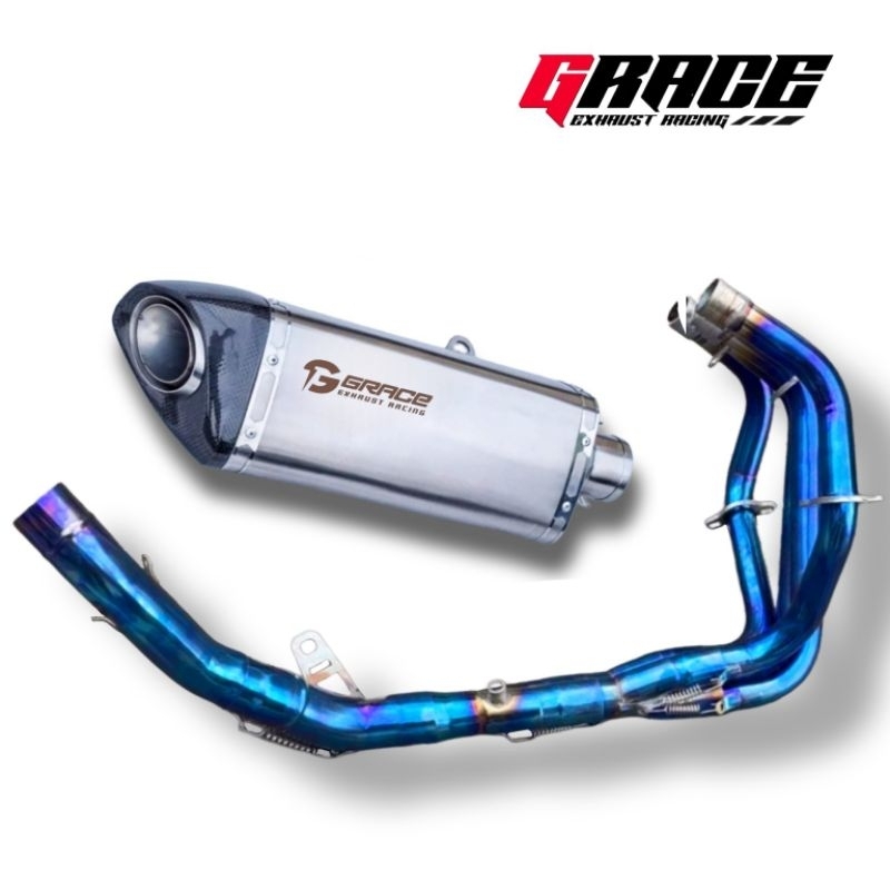Knalpot fullsystem zx25r original grace type macana end cup carbon keflar