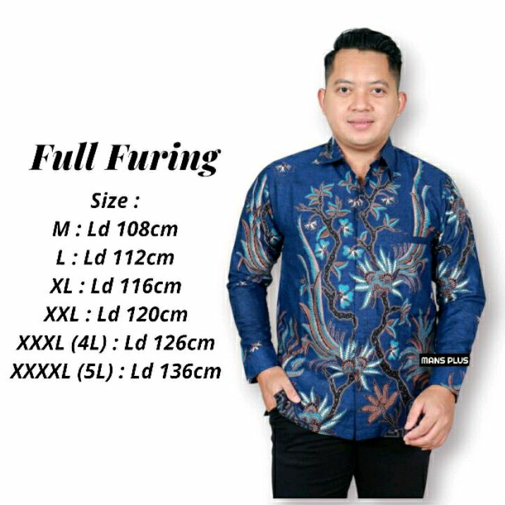 [FULL FURING] Kemeja Batik Furing Pria Jumbo 4L-5L Lengan Panjang Hem Batik Big Size Modern XXXL VVP