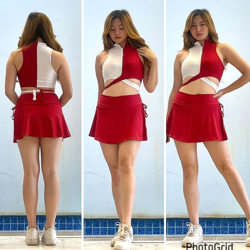 Atasan/Rok/Setelan crop bra resleting-Rok tali samping Merah Putih Agustusan