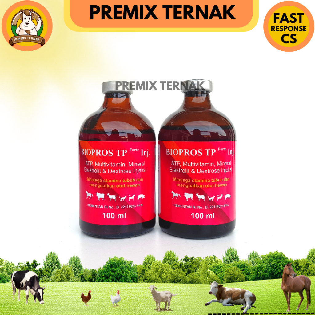 BIOPROS TP FORTE 100ml - ATP Vitamin Mineral Penguat Otot Hewan Sapi Kambing Domba Kerbau Ambruk - Like Cardiofit