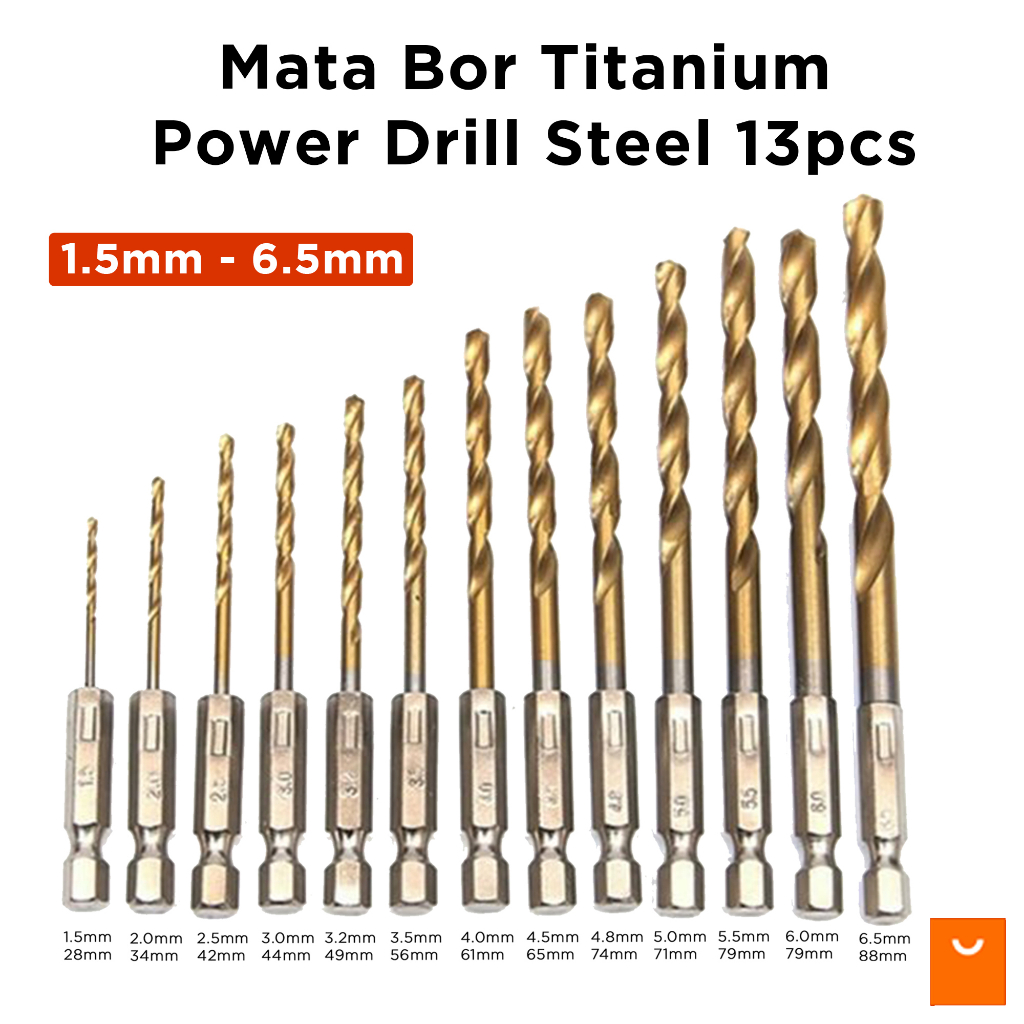 Mata Bor 1.5mm - 6.5mm Titanium Power Drill Steel 13pcs