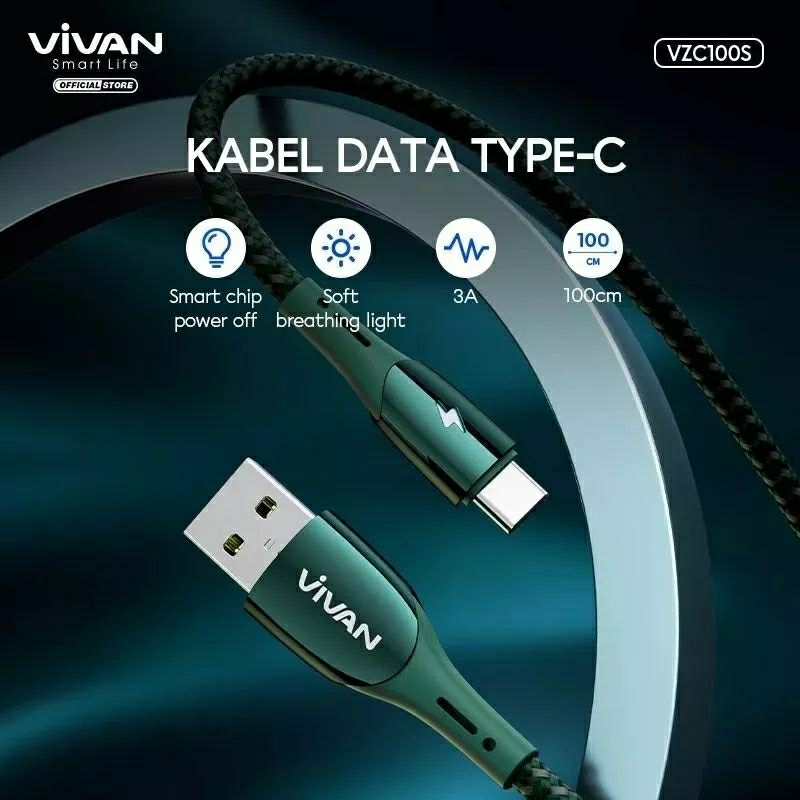 Kabel Data Vivan VZC100S QC3.0 3A Kabel Data Type C Auto Smart Original