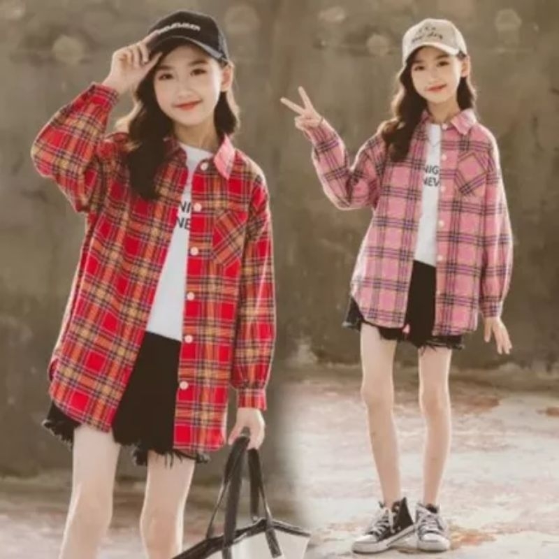 kemeja flanel anak remaja unisex 8-15 tahun // kemeja cewek panjang