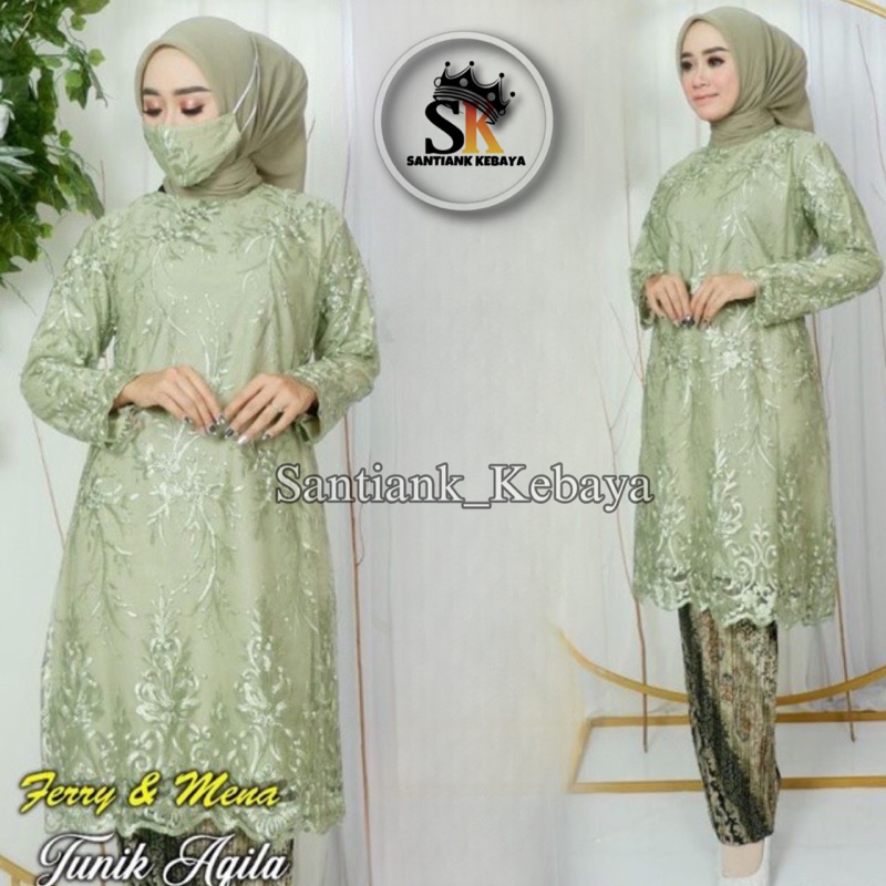 Setelan Kebaya Tunik Brukat Rok Batik Instant Modern Gaun Kondangan Wanita Terbaru By santiank kebaya