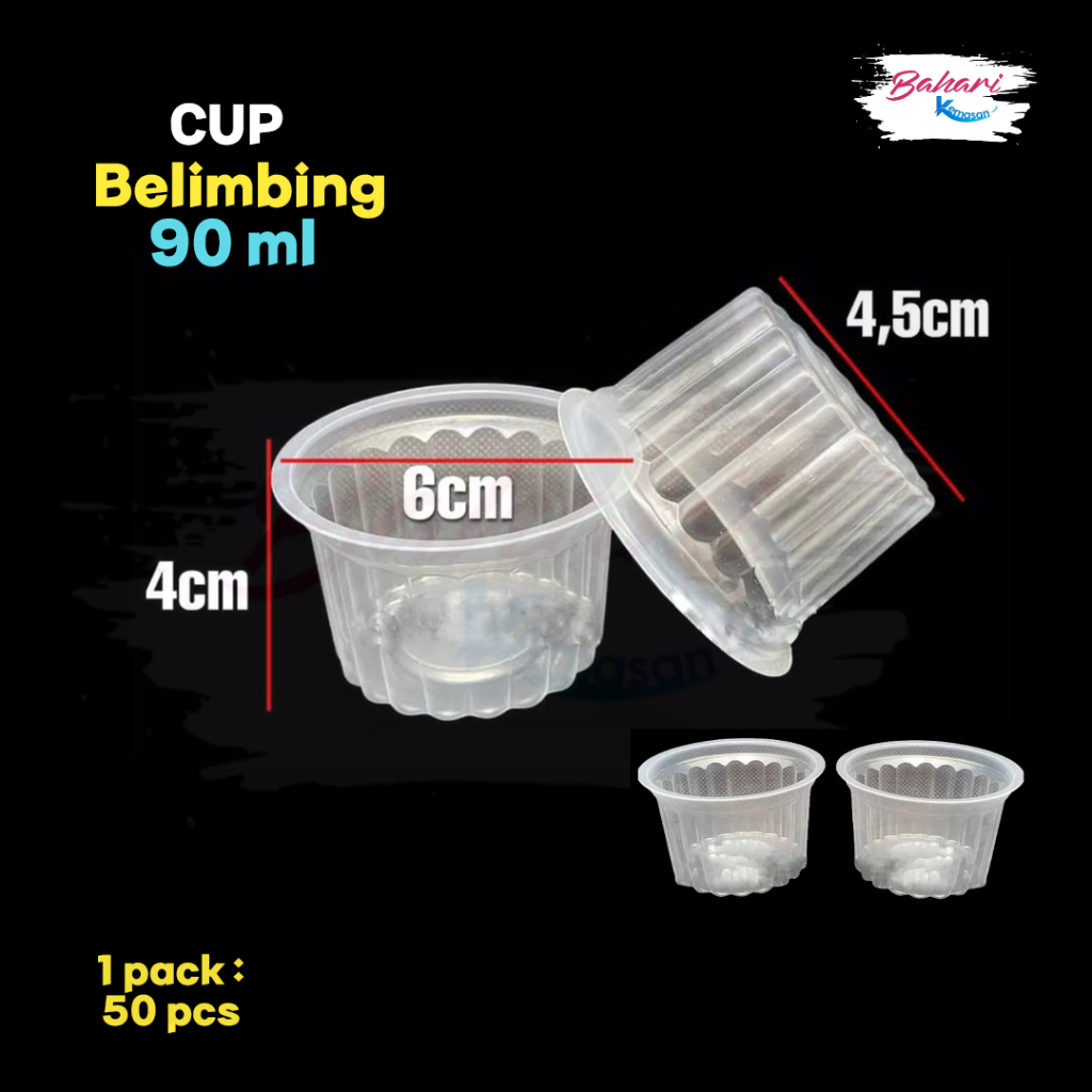 Cup Plastik Gelas Belimbing Agar Agar Puding Jelly 90ml isi 50pcs Bening