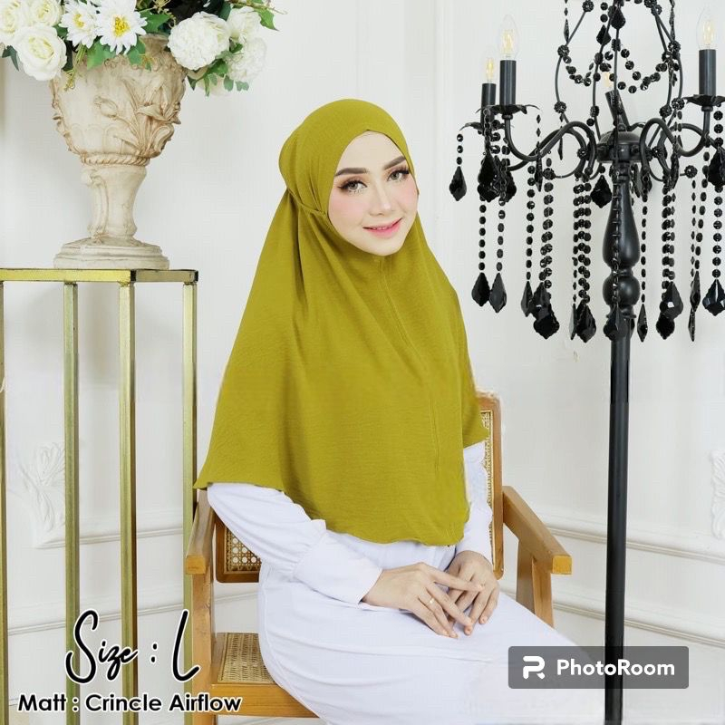 Jilbab Crinkle Airflow / Hijab Crinkle L/Kerudung Khimar Cringkle/Bergo Maryam Cringkle Size L