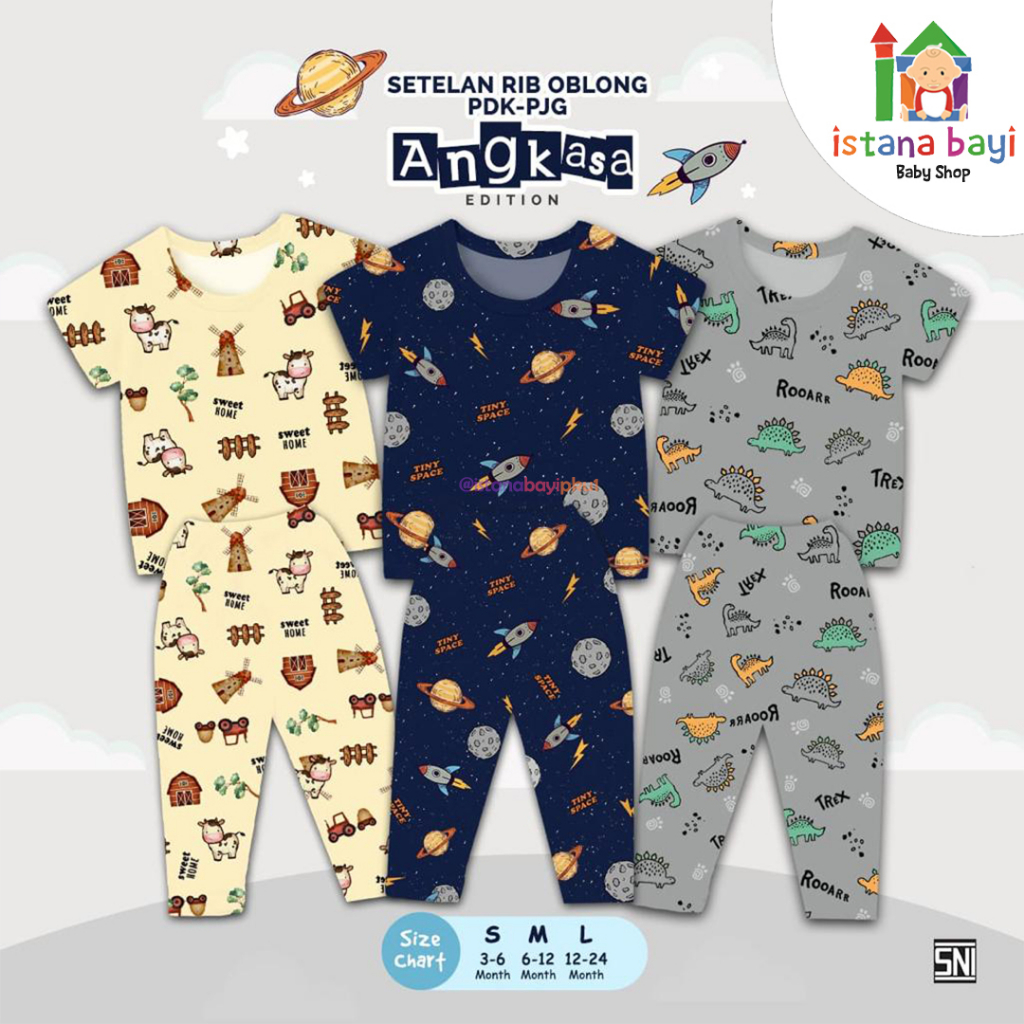 Kazel Setelan Oblong Tipis Pendek Panjang / Setelan Pendek Panjang  Setelan Anak 3 STEL ANGKASA&amp;MATAHARI / PELANGI &amp; BAJAJ