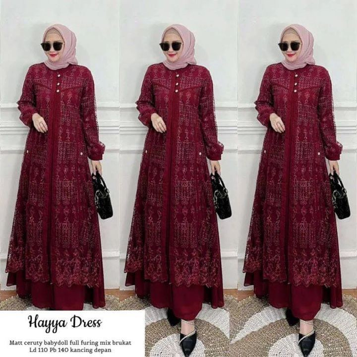 Big Sale Gamis Terbaru Hayya Dress Wd Bahan Ceruty Babydoll Mix Brukat Size M L Xl Xxl Gamis Wanita