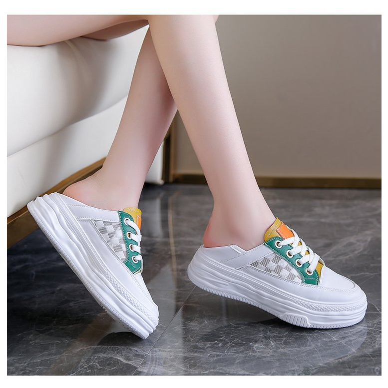 CYS Sepatu Sneakers Wanita Cewek Slip On Tali Motif Checkered Mesh Breathable Korea Fashion Style Import Modis SPT-21