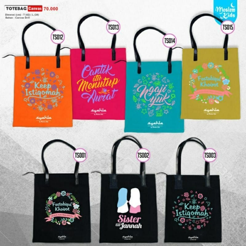 Moslemkids Tas Totebag  Dewasa Muslimah Canvas Super ORI, ASLI. Wear Stylish Daily Style