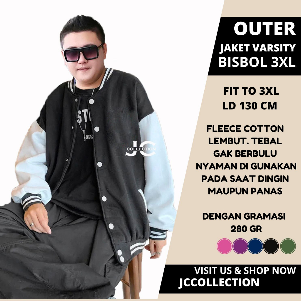 Sweater Jaket Varsity Bisbol Wanita Pria Unisex Jumbo Big Size 3XL JCCollections