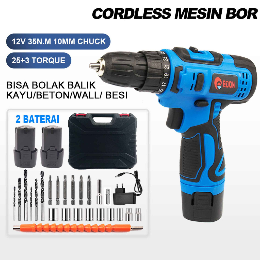 Cordless Driver Drill * Edon Lv3-1210 * Mesin Bor Listrik * Bor Multifungsi