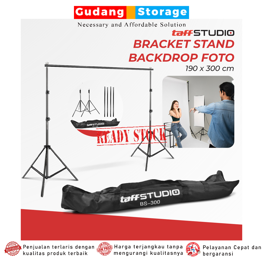 [PROMO] TaffSTUDIO Bracket Stand 3 Meter untuk Backdrop Foto Studio / Stand Backdrop Foto Studio 190