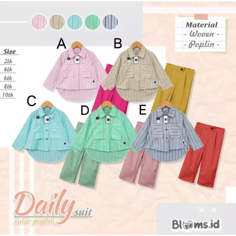 setelan anak perempuan daily suit salur poplin size 2-10 tahun by.blooms id