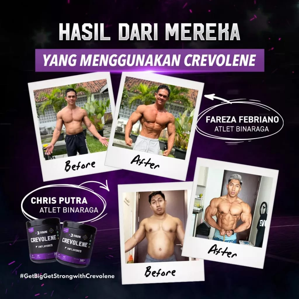 CREVOLENE CREATINE EVOLENE ANGGUR GRAPE 330GR 330 GR GRAM BPOM HALAL PAKET SURPLUS KALORI