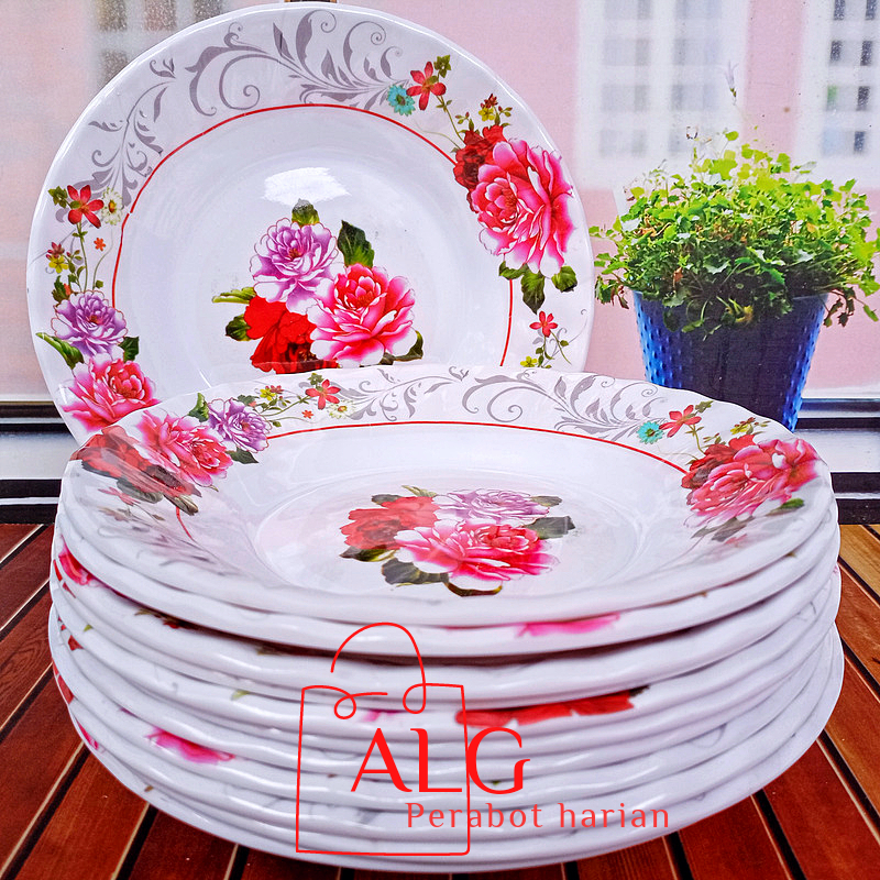 1/2 LUSIN PIRING MAKAN MELAMIN MAWAR PUTIH ANTI KELOPEK ULIR TEBAL DAN TAHAN PANS