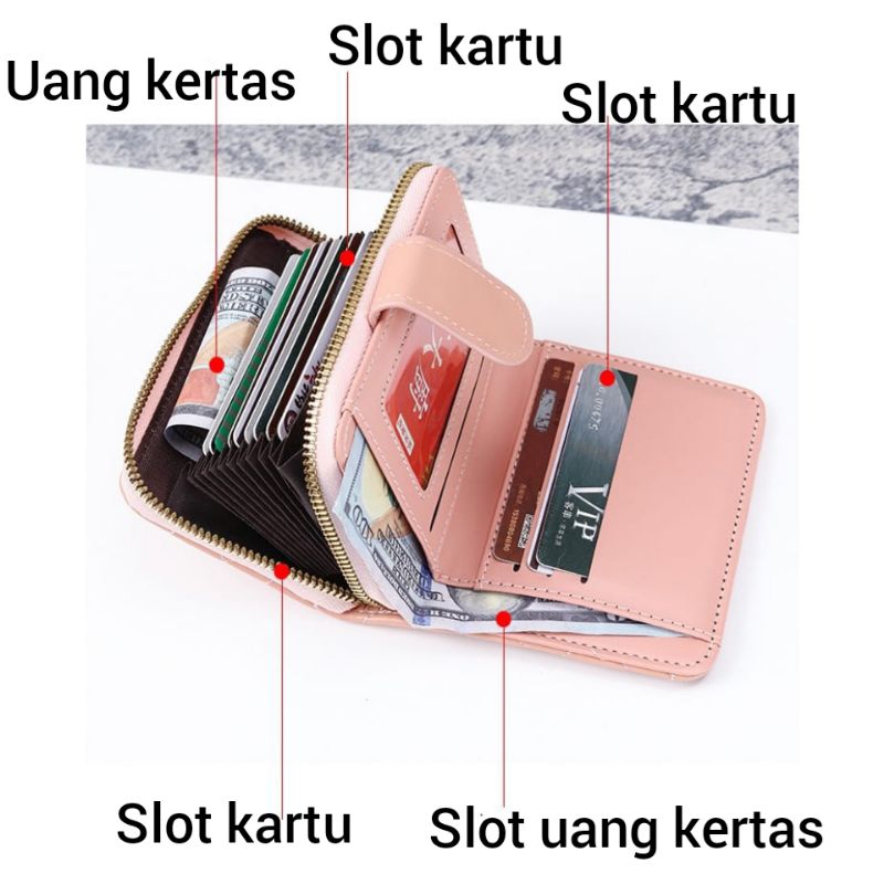 SC-11 Dompet lipat Resleting Wanita Kartu Bordir