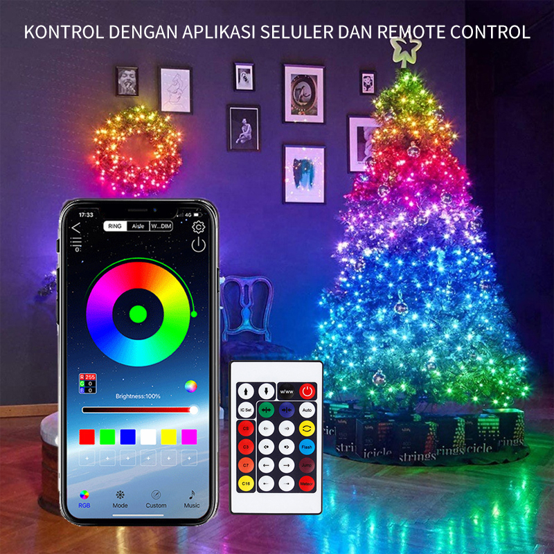 【Penawaran Terbatas】Lampu LED Tali Dekorasi Dalam &amp; Luar Ruangan dengan Kontrol Suara dan Aplikasi Bluetooth, Desain Lampu Kilat Berwarna-warni dengan Kabel Pelindung Anti Air + Aplikasi + Remote, Panjang 5/10 Meter