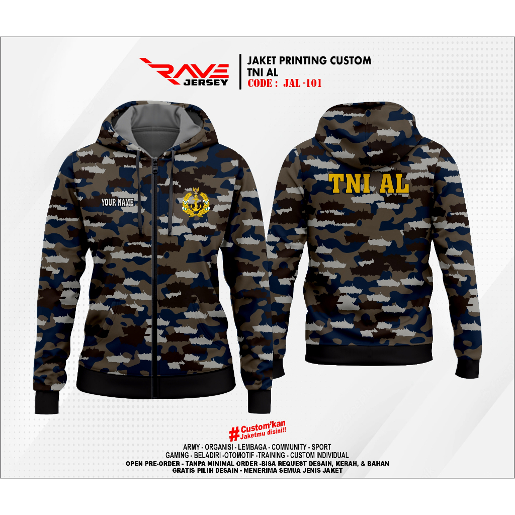 JAKET LORENG TNI AL ANGKATAN LAUT ARMY FULL PRINTING SUBLIM CUSTOM (DESAIN SUKA SUKA)