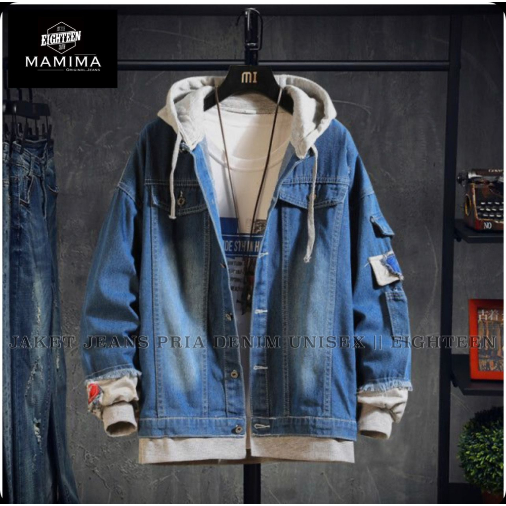 JAKET JEANS PRIA WANITA ATASAN UNISEX MODEL KUPLUK CASUAL KEREN DISTRO BIRU
